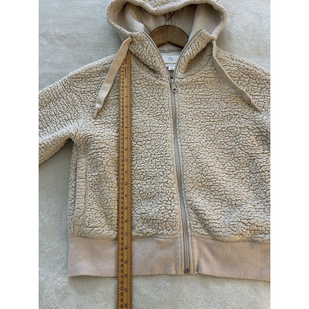 Offline Aerie Womens Sweater Small Hoodie Zip Up Sherpa Cozy Cream Teddy Chunky - Picture 4 of 14